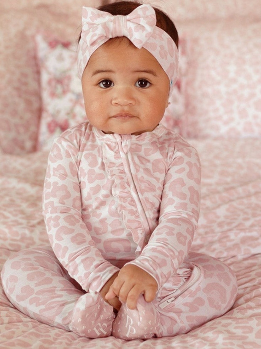 Posh Peanut Newborn Onesie Pink Leopard Ruffle Footed One-Piece Delaney